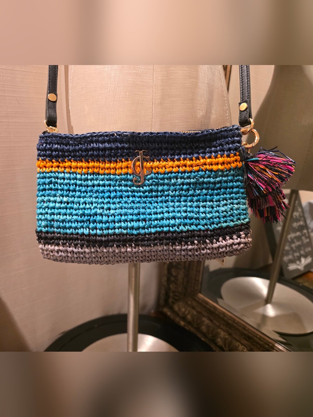 Juicy Couture • Coastline Striped Woven Crossbody Bag.  NWT.
